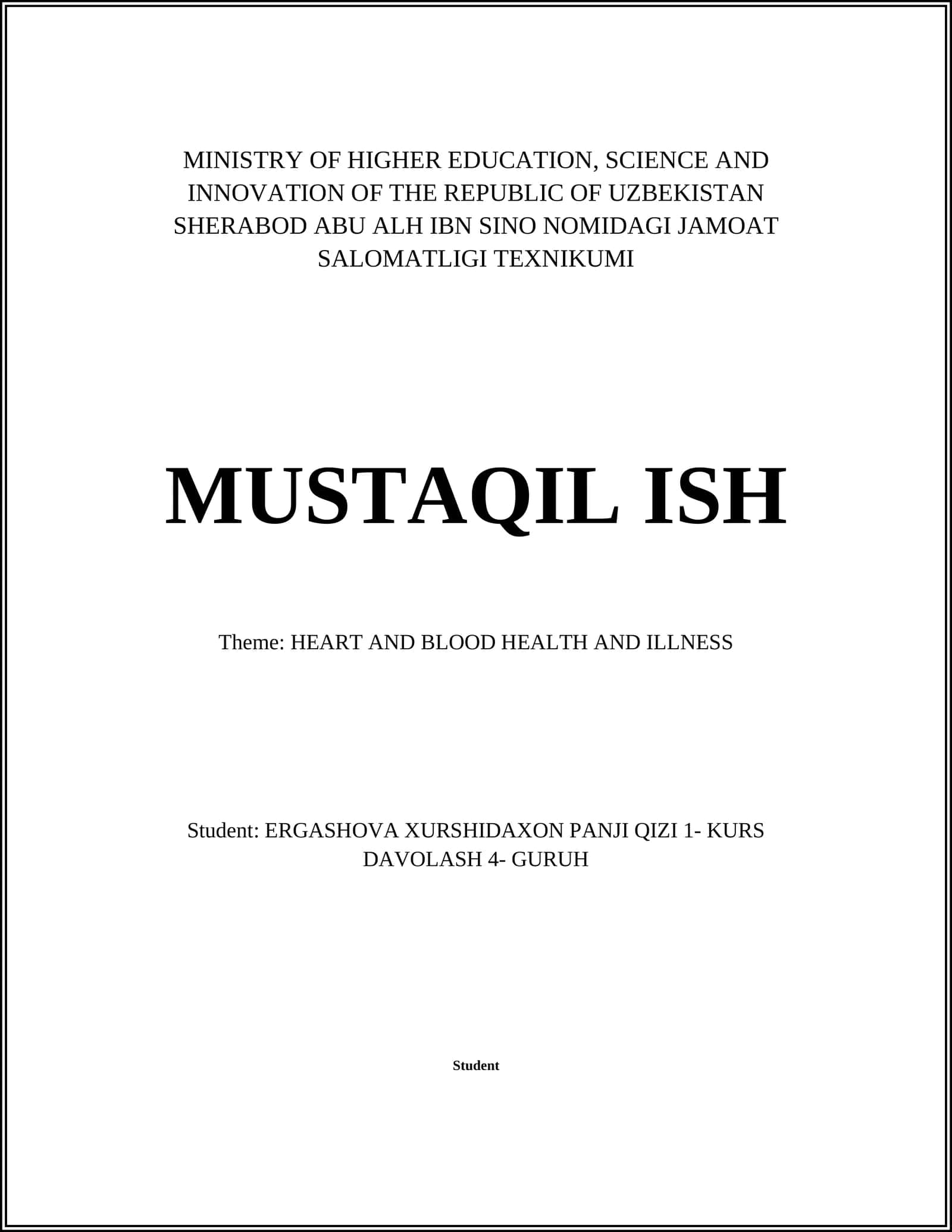 SHERABOD ABU ALH IBN SINO NOMIDAGI JAMOAT SALOMATLIGI TEXNIKUMI