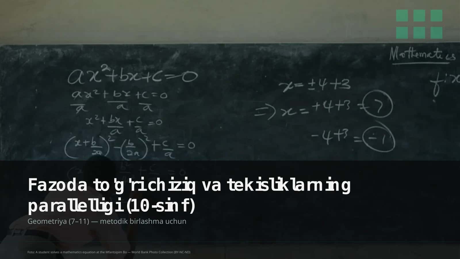 Fazoda to'g'ri chiziq va tekisliklarning parallelligi (10-sinf)