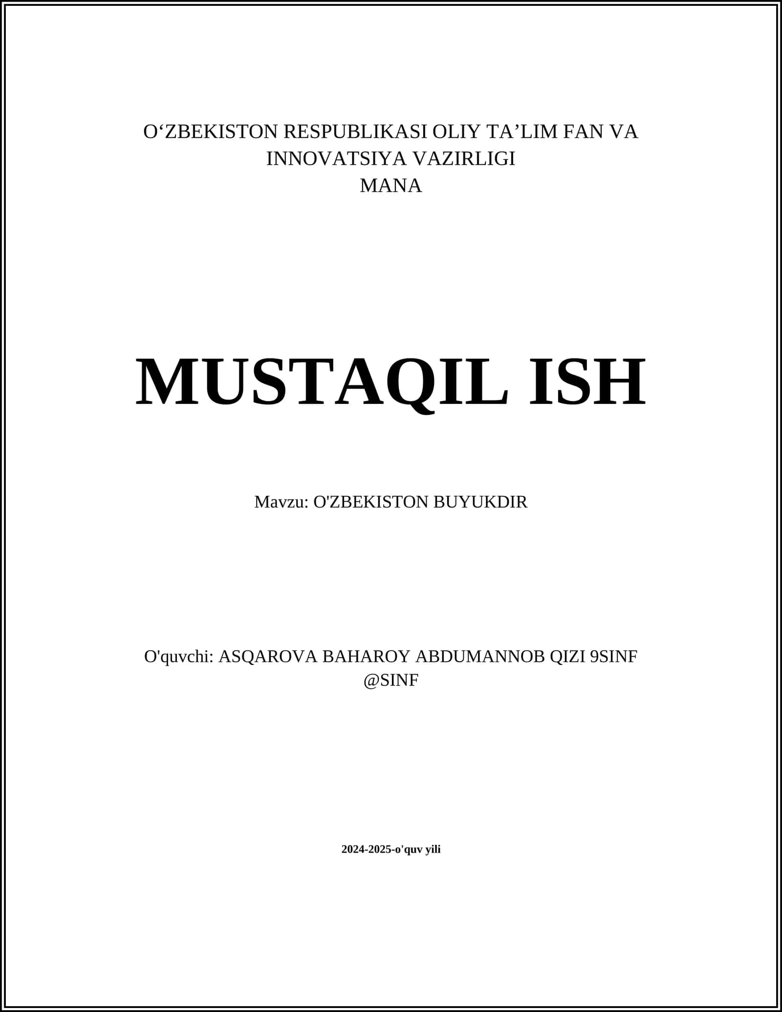 O'ZBEKISTON BUYUKDIR
