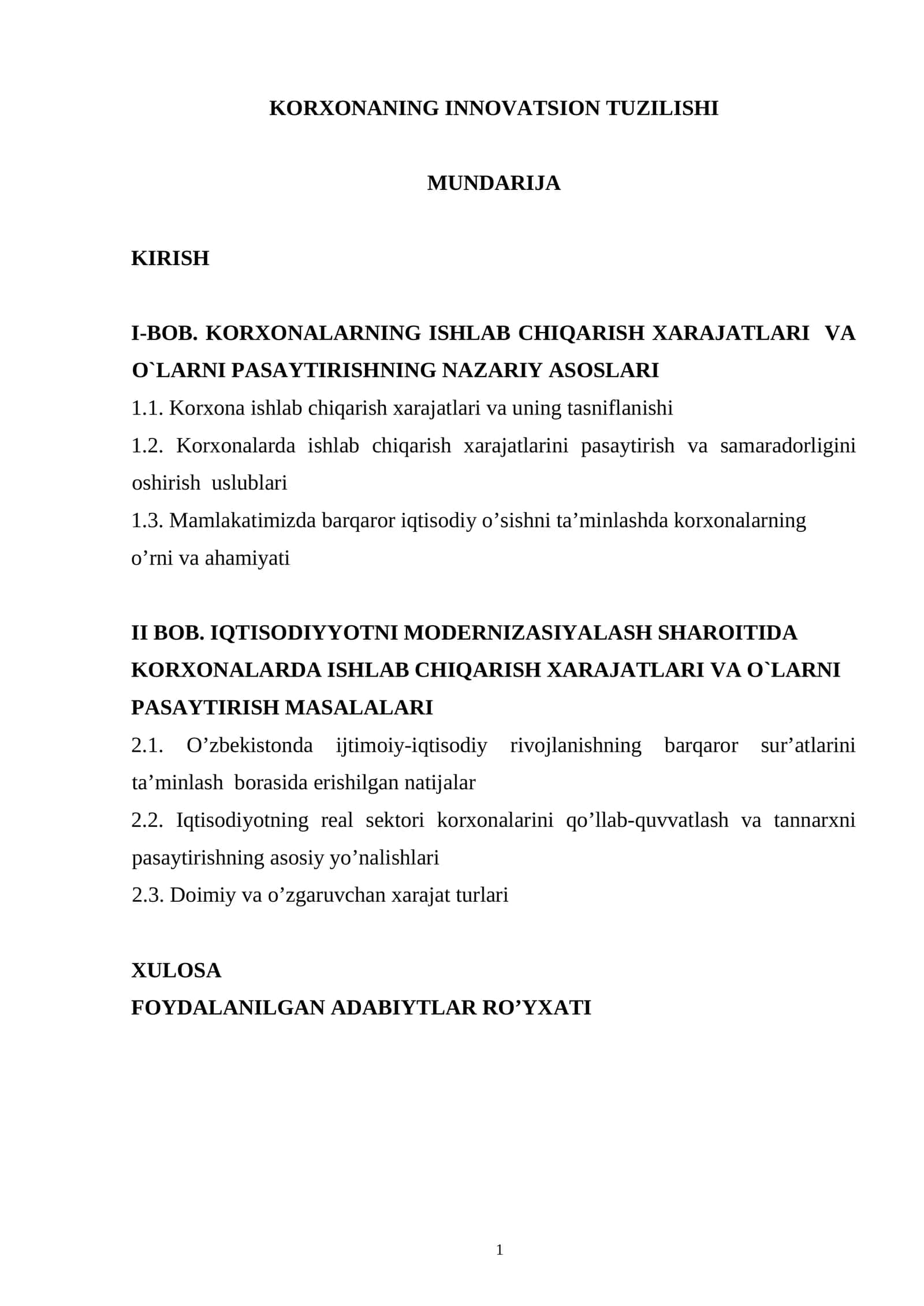 KORXONA XARAJATLARI ULARNING TARTIBI VA TURLARI