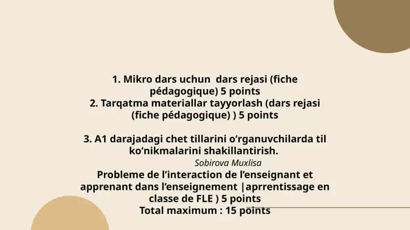 Mikro dars uchun dars rejasi (fiche pédagogique)