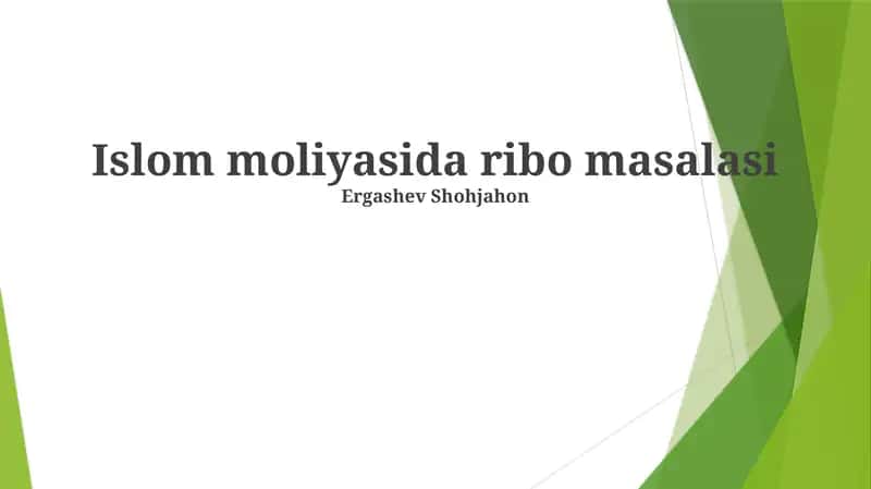Islom moliyasida ribo masalasi