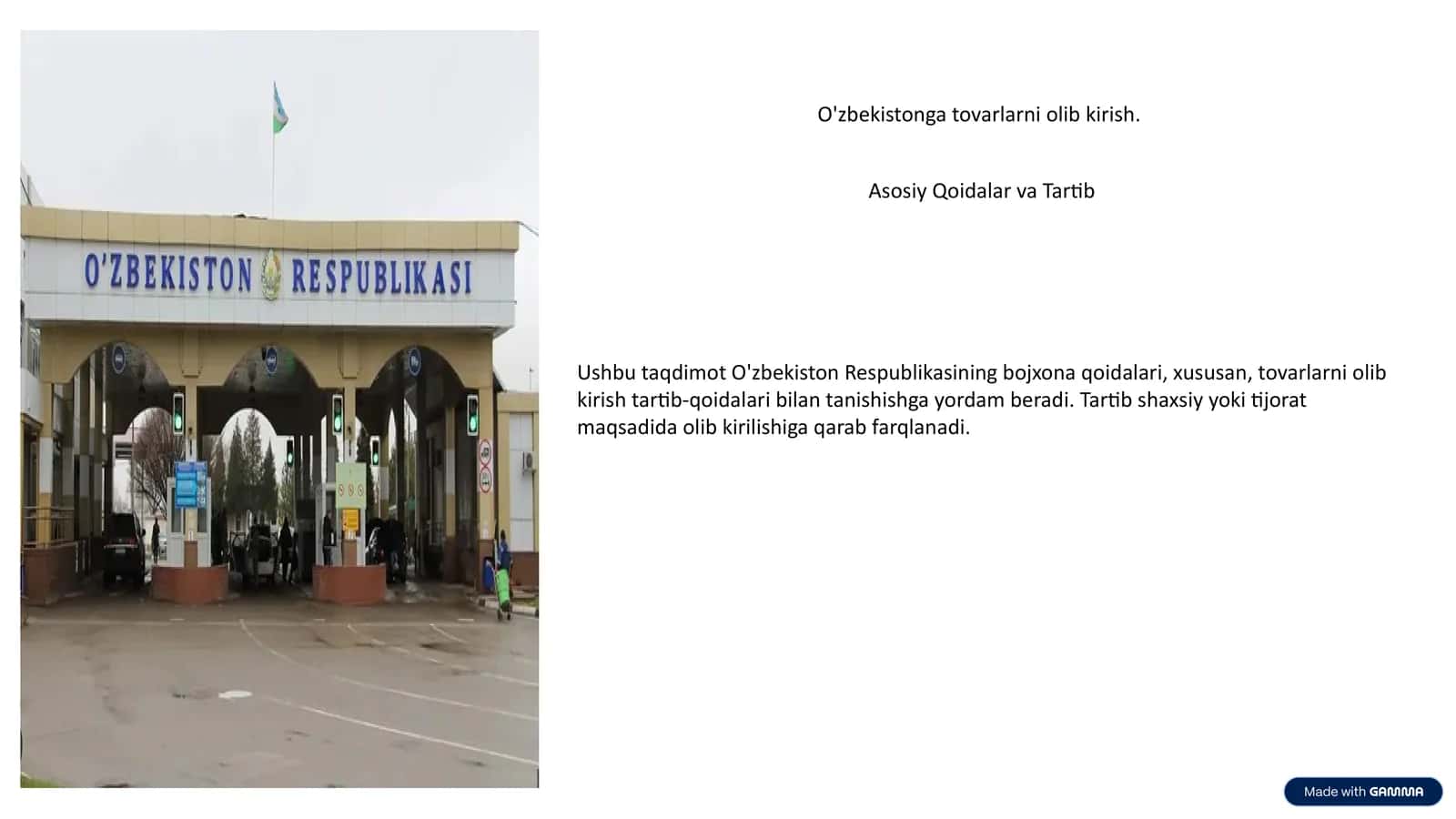 O'zbekistonga tovarlarni olib kirish