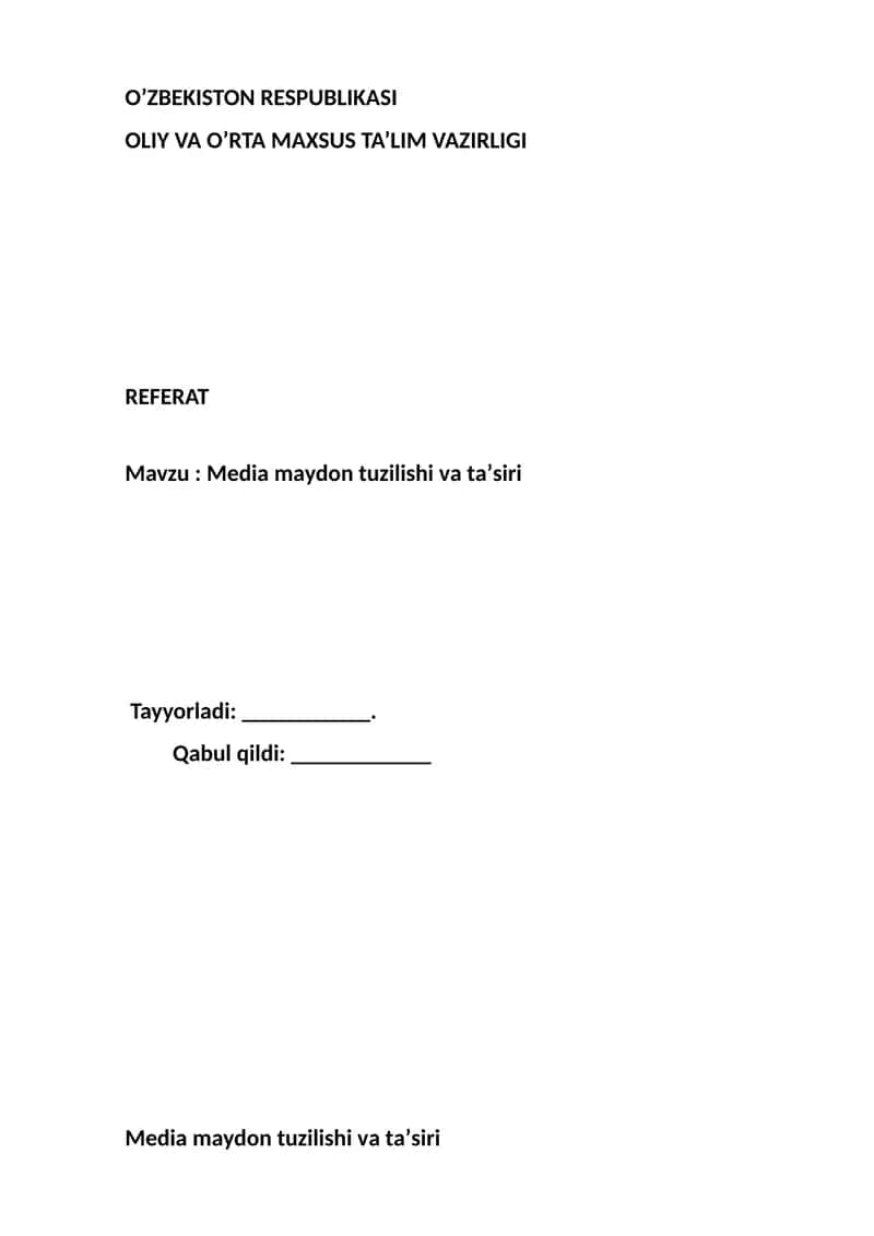 Меdiа mаydоn tuzilishi vа tа’siri
