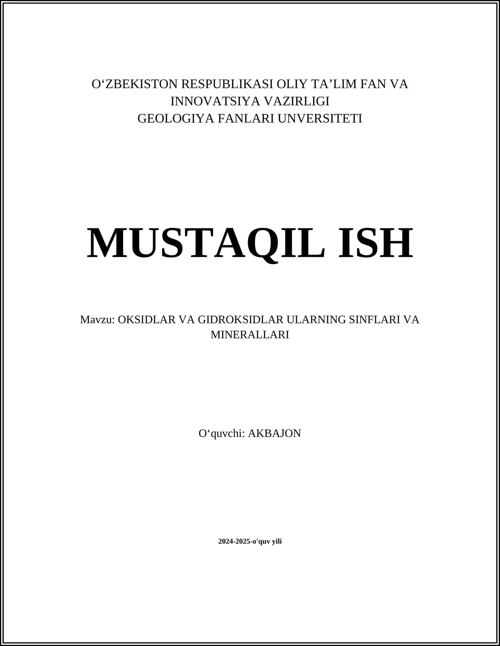 OKSIDLAR VA GIDROKSIDLAR ULARNING SINFLARI VA MINERALLARI