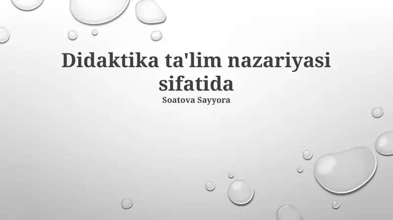 Didaktika ta'lim nazariyasi sifatida