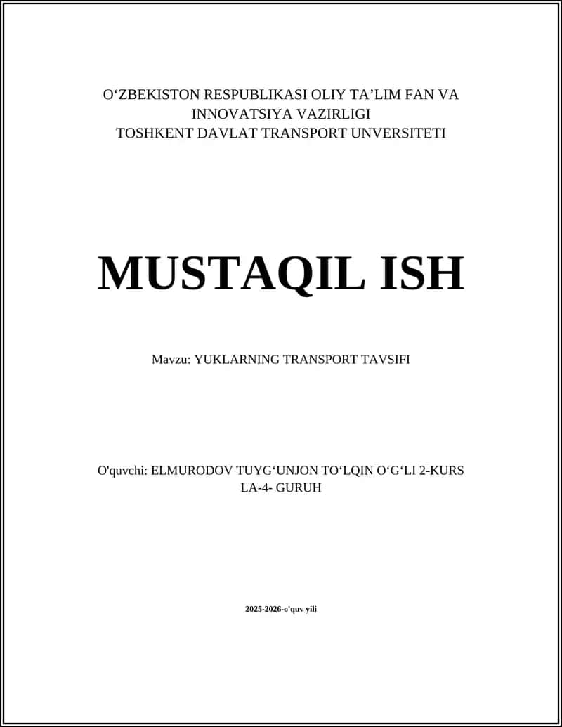 Yuklarning transport tavsifi