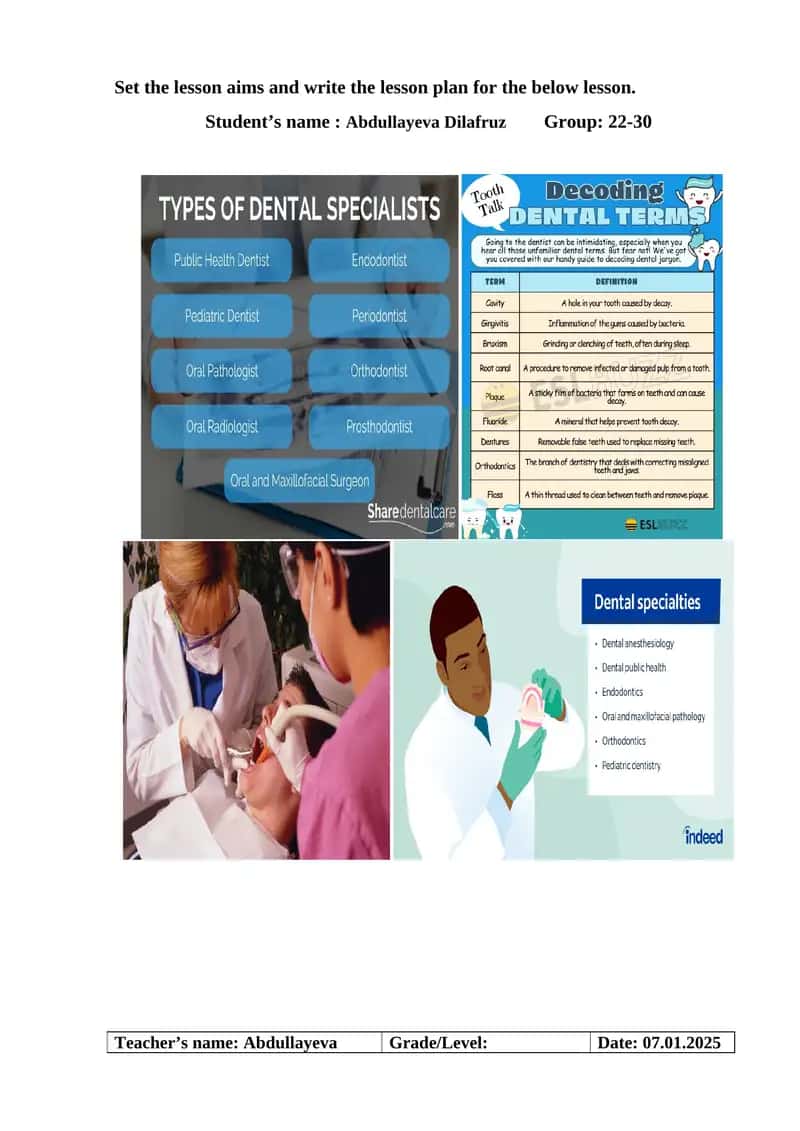 Dental Specialties and Terminology Lesson Plan
