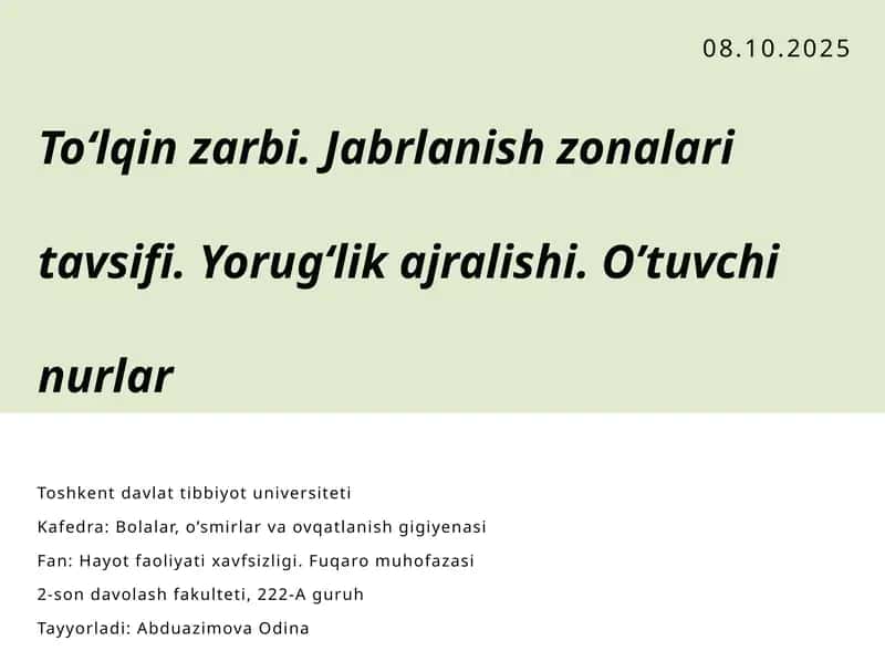 To’lqin zarbi. Jabrlanish zonalarining tasnifi
