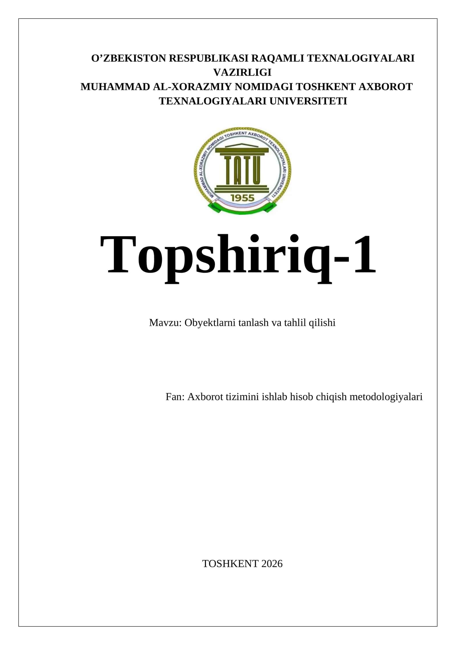 Obyektlarni tanlash va tahlil qilishi