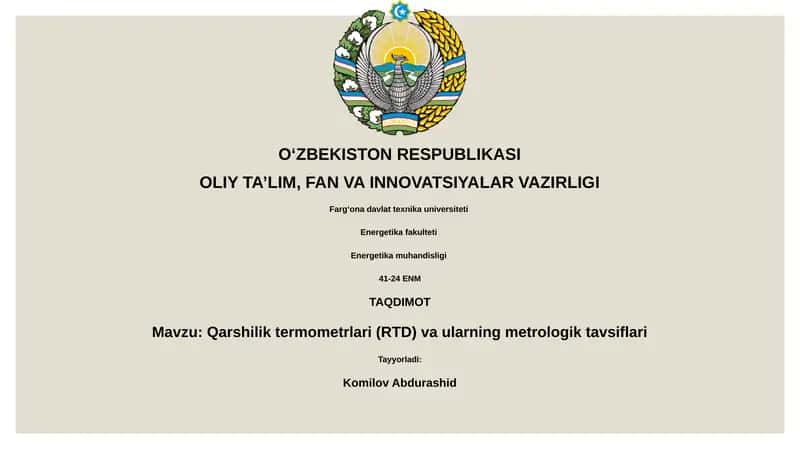Qarshilik termometrlari va ularning metrologik tavsiflari