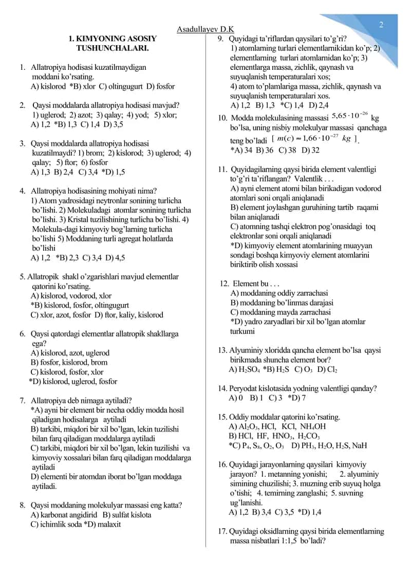Barcha maktab sinflariga 7-8-9-10-11 sinflarga mavzulashtirilgan testlar toʻplami barcha sinoflarga 1