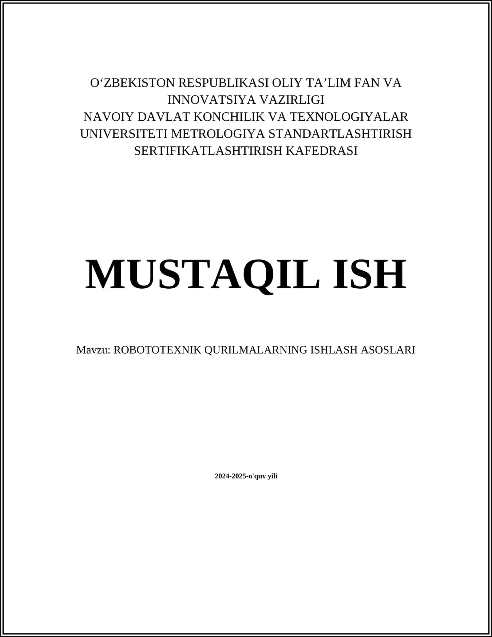 ROBOTOTEXNIK QURILMALARNING ISHLASH ASOSLARI