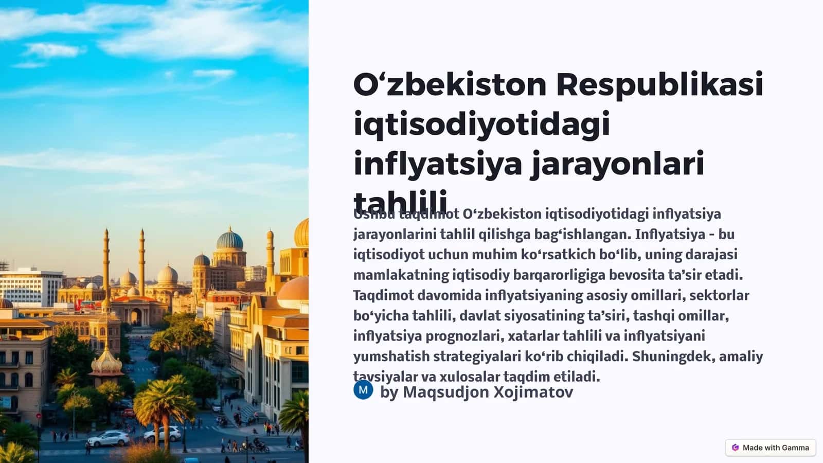 O‘zbekiston Respublikasi iqtisodiyotidagi inflyatsiya jarayonlari tahlili