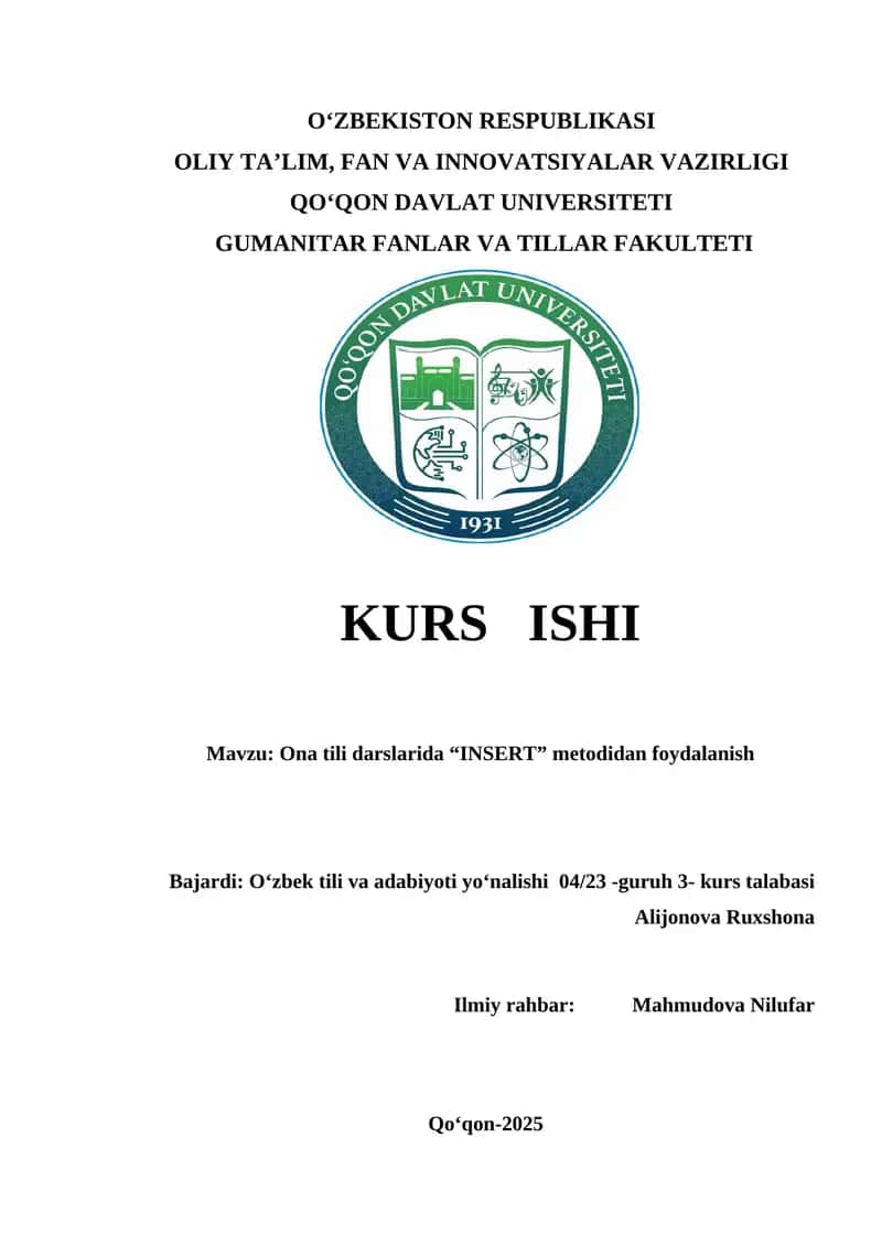Ona tili darslarida “INSERT” metodidan foydalanish