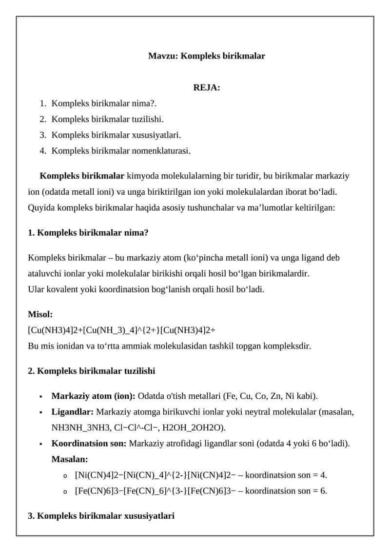 Kompleks birikmalar