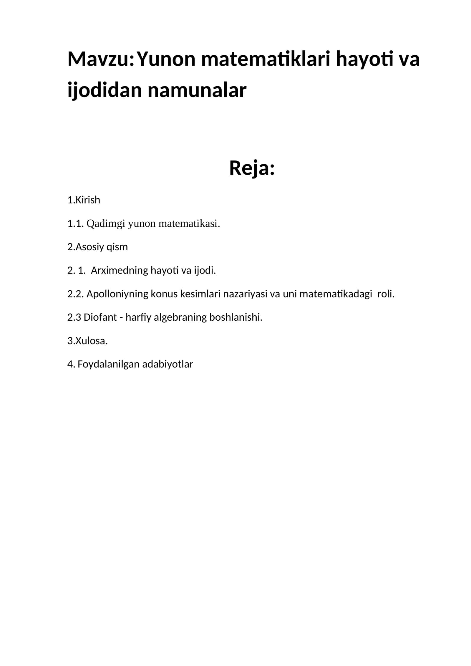 Yunon matematiklari hayoti va ijodidan namunalar