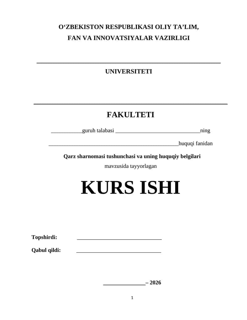 Qarz sharnomasi tushunchasi va uning huquqiy belgilari