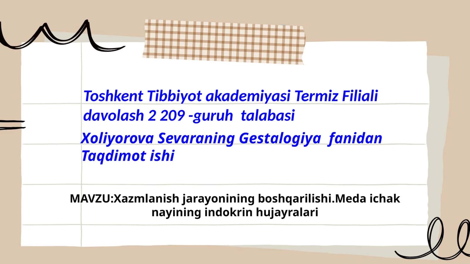 Xazmlanish jarayonining boshqarilishi.Meda ichak nayining endokrin hujayralari