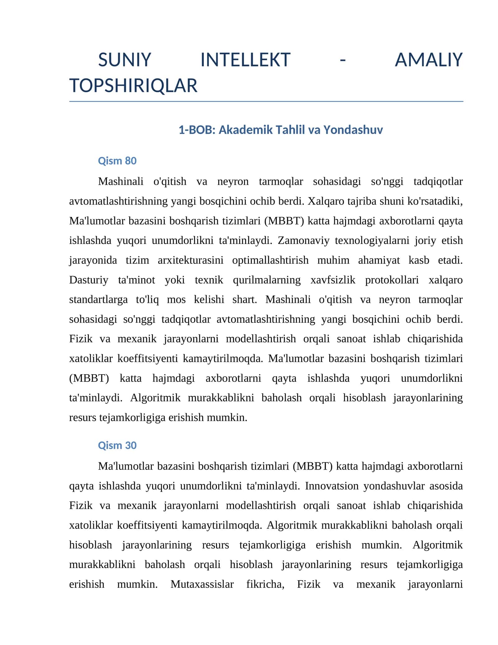 SUNIY INTELLEKT - AMALIY TOPSHIRIQLAR