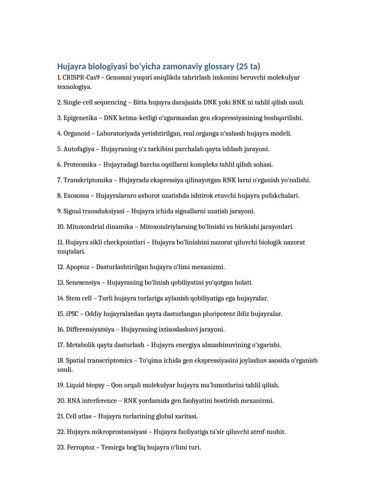 Hujayra biologiyasi zamonaviy glossary