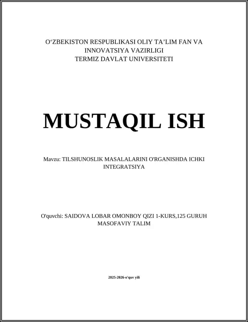 TILSHUNOSLIK MASALALARINI O'RGANISHDA ICHKI INTEGRATSIYA