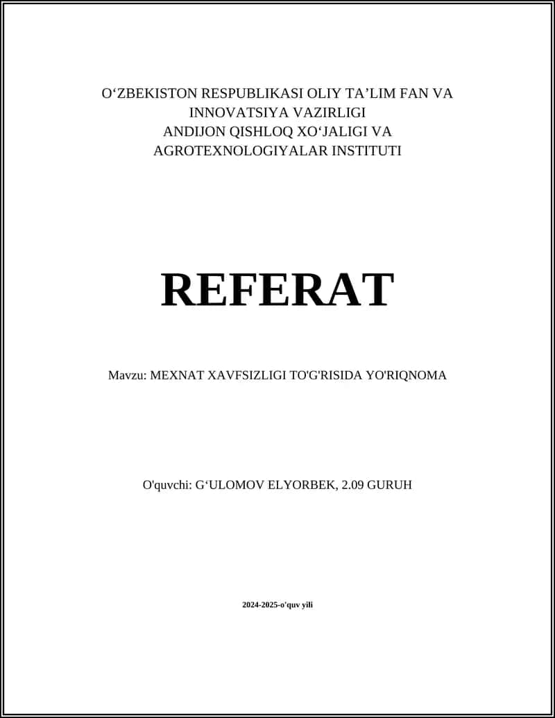 MEXNAT XAVFSIZLIGI TO'G'RISIDA YO'RIQNOMA