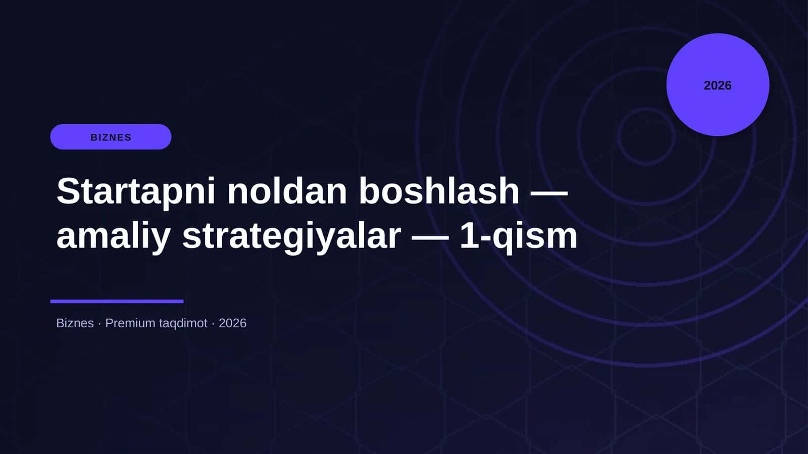 Startapni noldan boshlash — amaliy strategiyalar — 1-qism