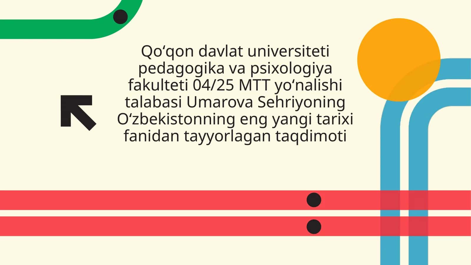 MTT yoʻnalishi talabasi Umarova Sehriyoning Oʻzbekistonning eng yangi tarixi fanidan tayyorlagan taqdimoti