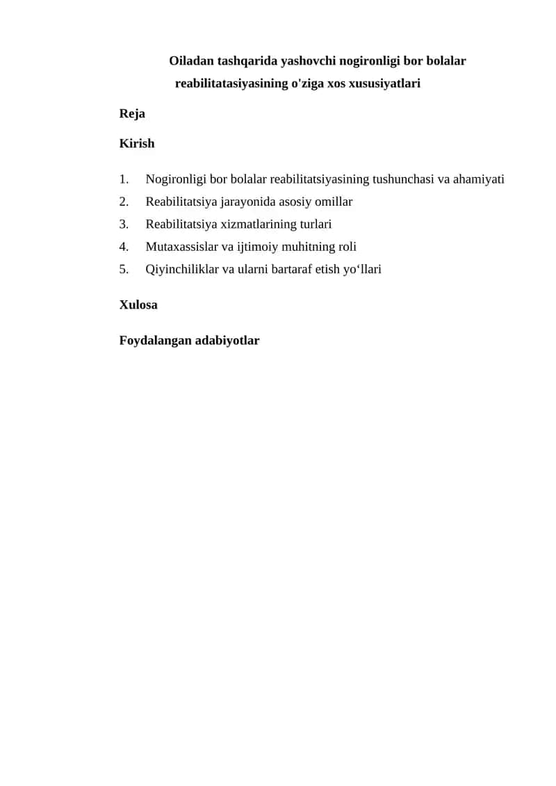 Nogironligi bor bolalar reabilitatsiyasi