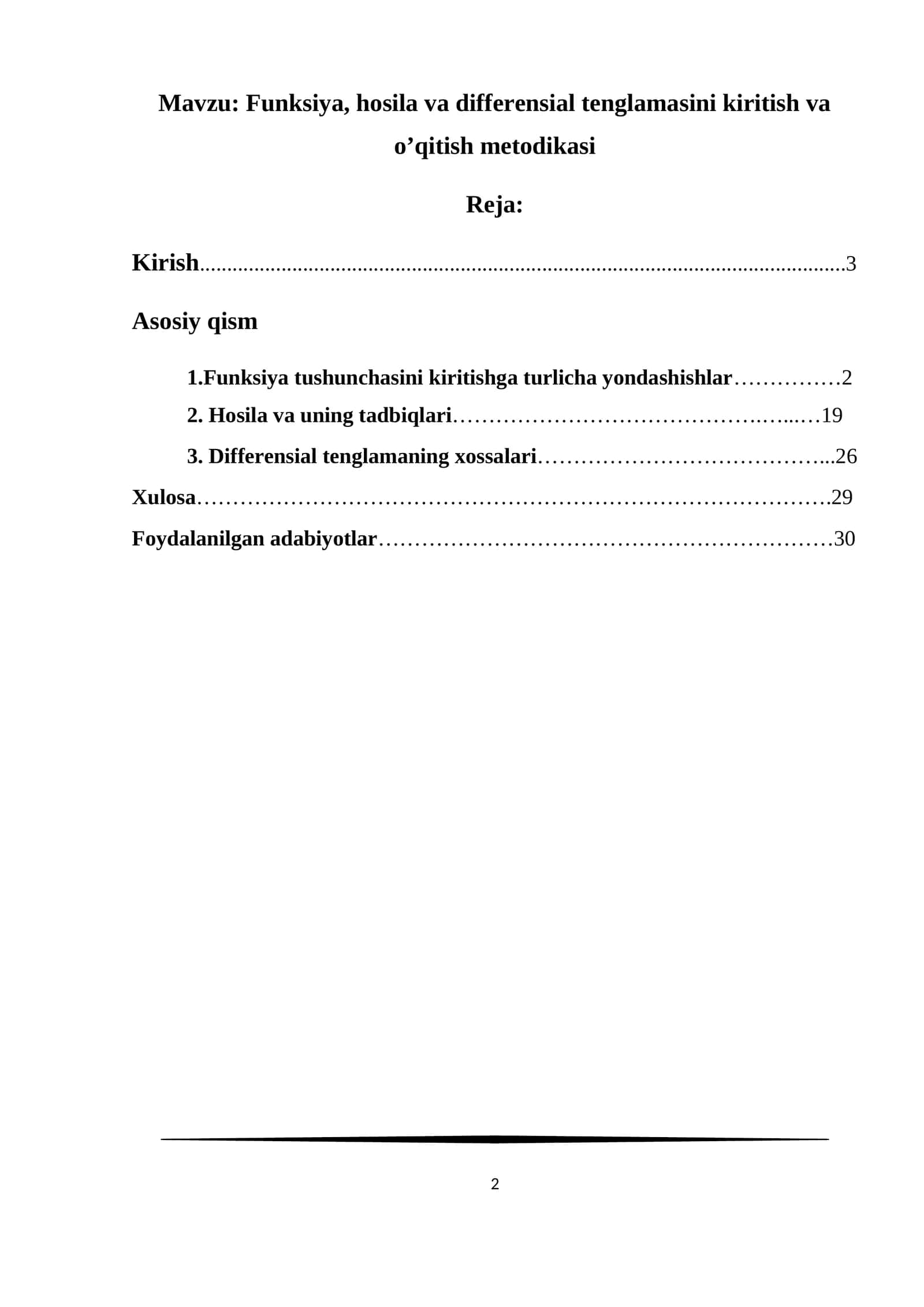 Funksiya, hosila va differensial tenglamasini kiritish va o’qitish metodikasi