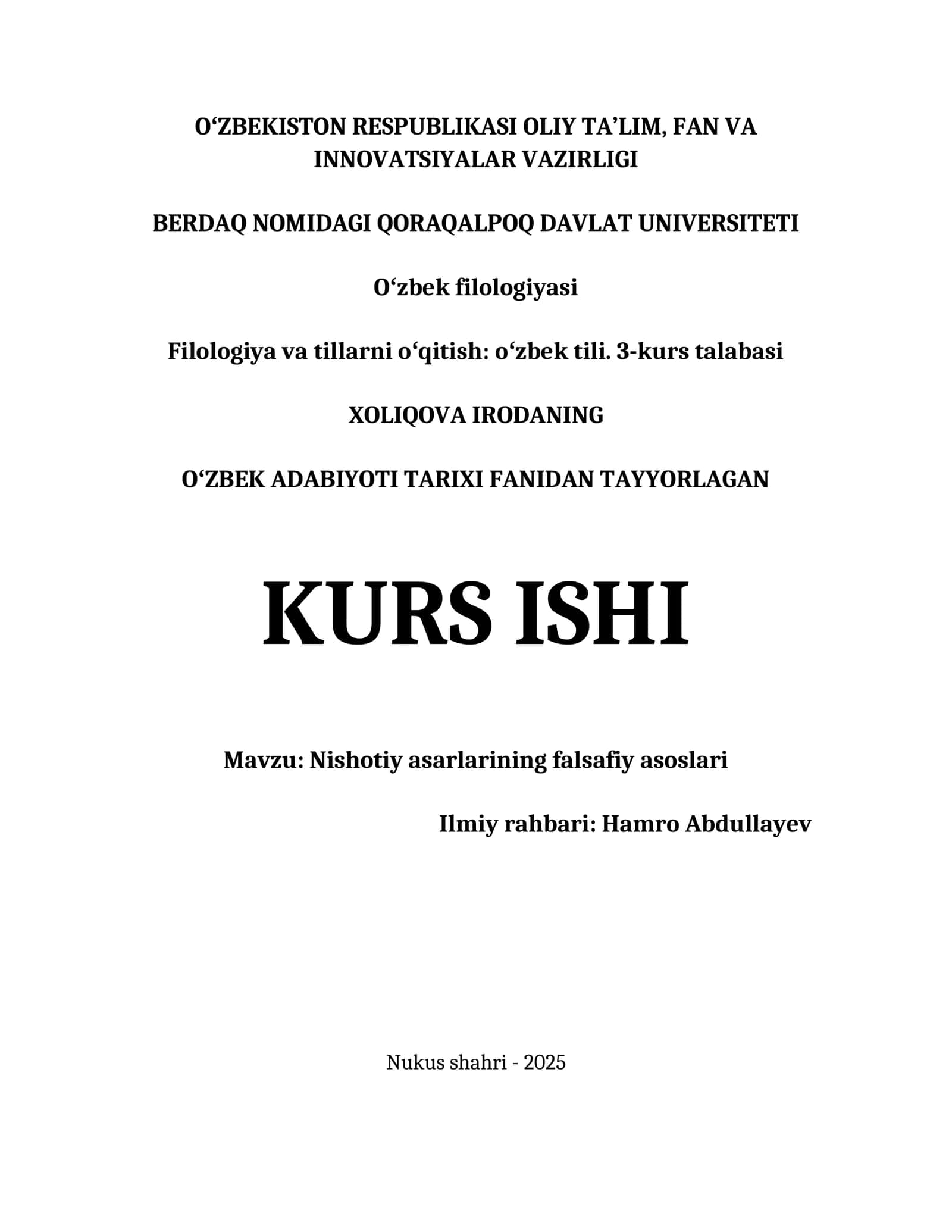 NISHOTIY ASARLARINING FALSAFIY ASOSLARI
