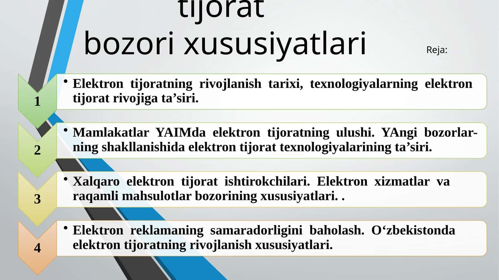 Zamonaviy elektron tijoratbozori xususiyatlari