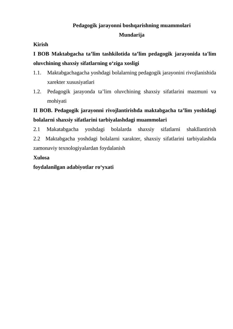 Pedagogik jarayonni boshqarishning muammolari