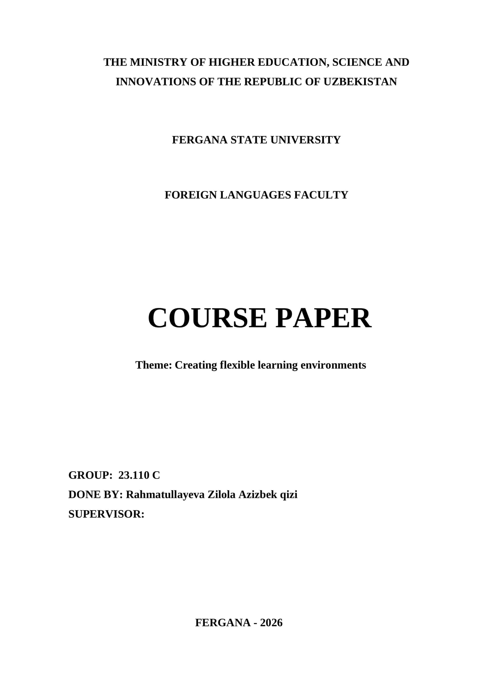 Course Paper on Flexible Learning Environments