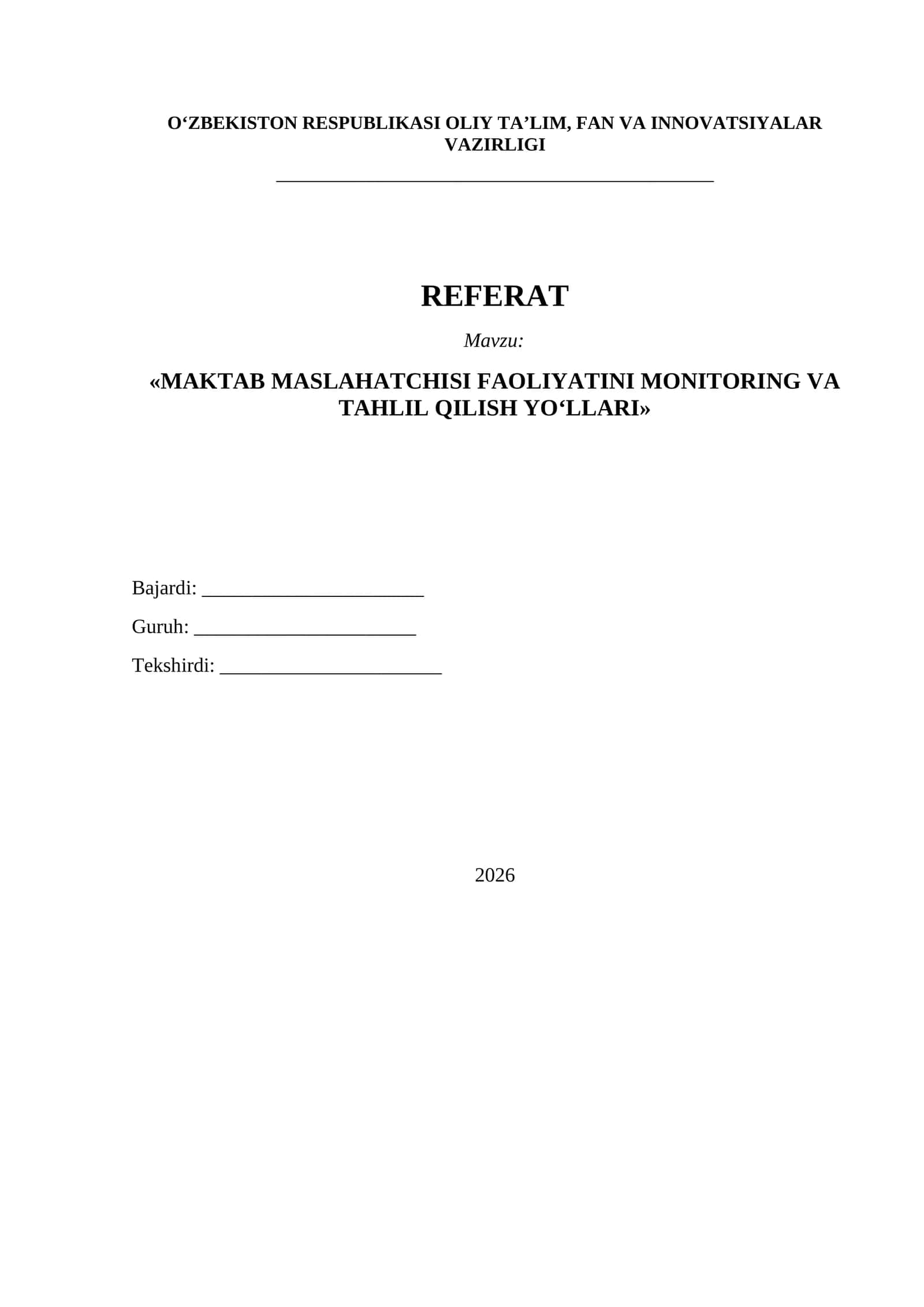 MAKTAB MASLAHATCHISI FAOLIYATINI MONITORING VA TAHLIL QILISH YO'LLARI