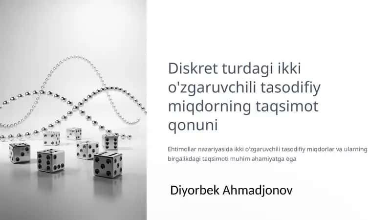 Diskret turdagi ikki o'zgaruvchili tasodifiy miqdorning taqsimot qonuni