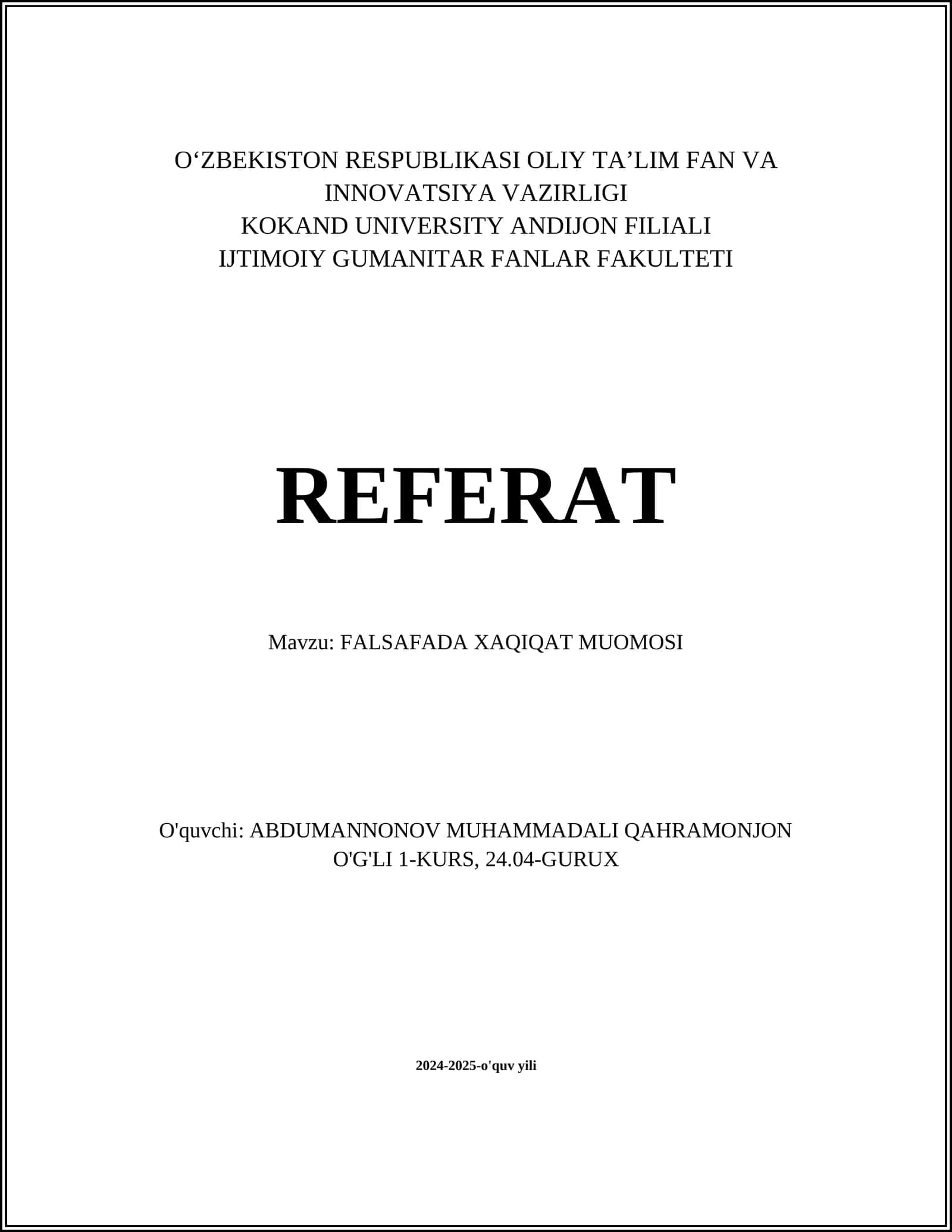 FALSAFADA XAQIQAT MUOMOSI