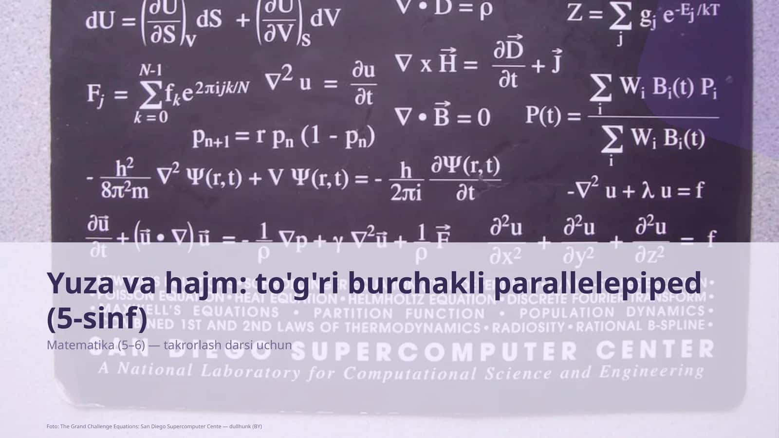 Yuza va hajm: to'g'ri burchakli parallelepiped (5-sinf)