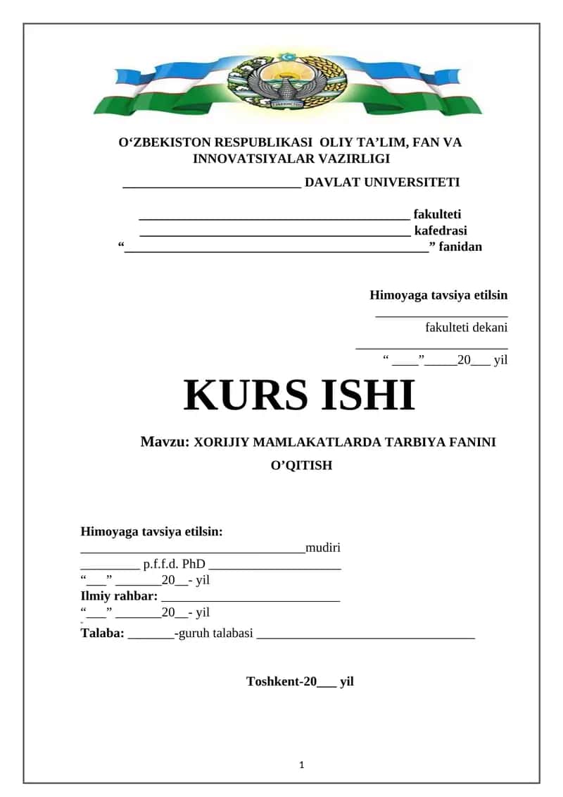 XORIJIY MAMLAKATLARDA TARBIYA FANINI O’QITISH