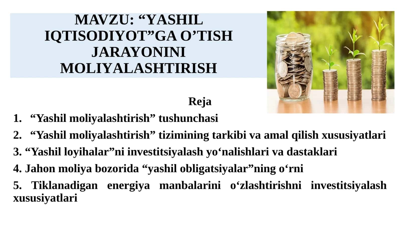 "Yashil moliyalashtirish" tushunchasi