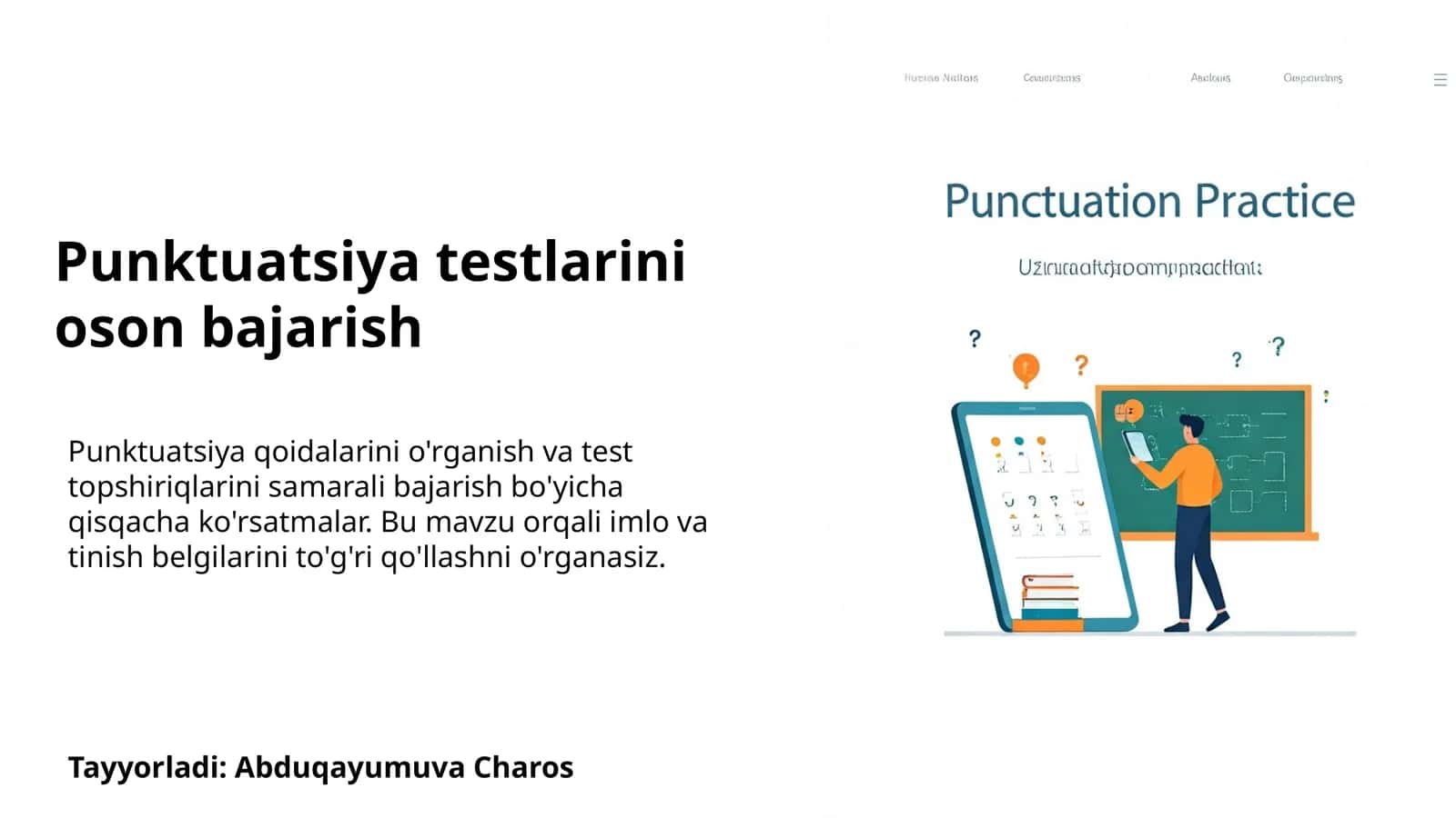 Punktuatsiya testlarini oson bajarish