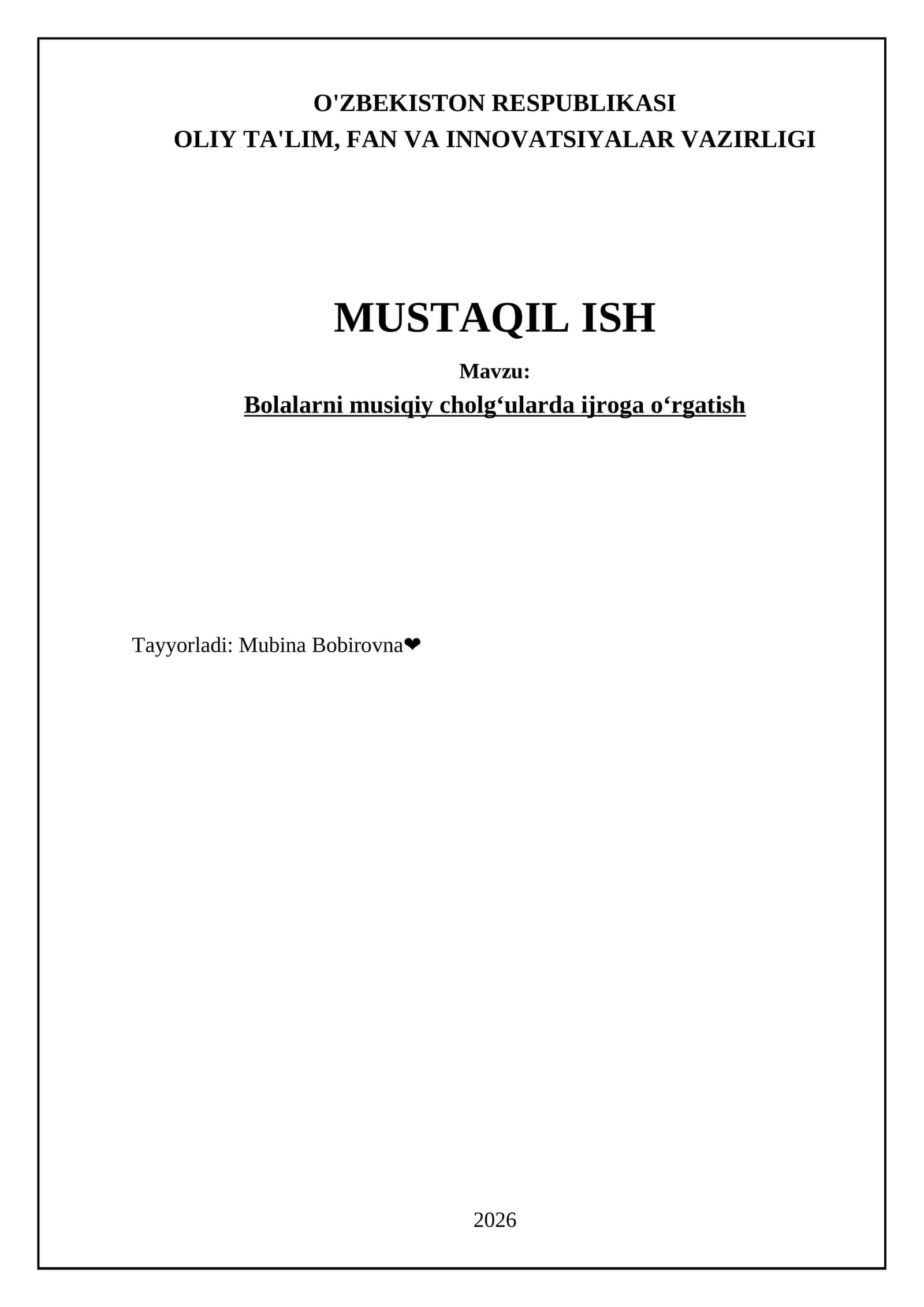 Bolalarni musiqiy cholg‘ularda ijroga o‘rgatish