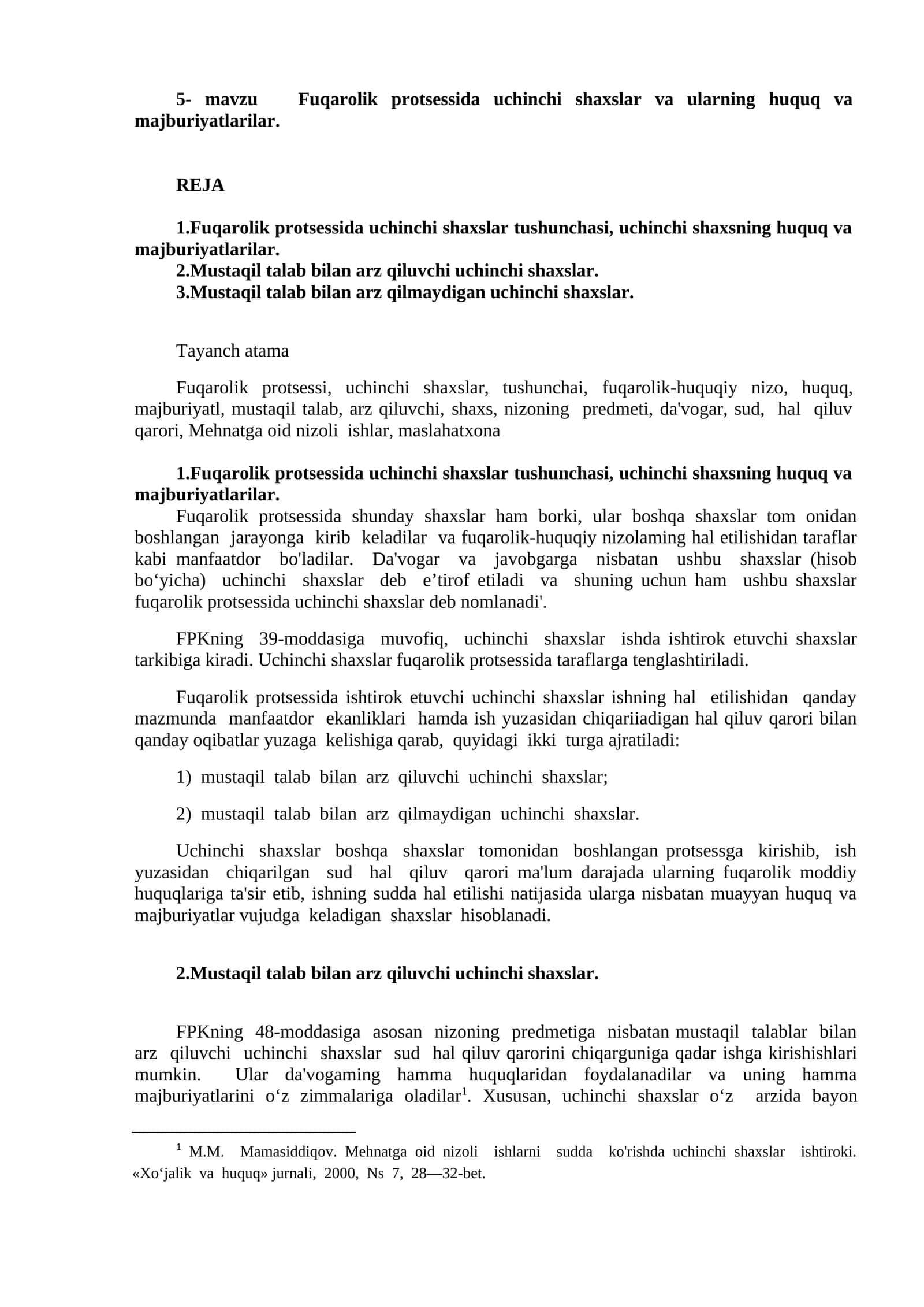 5- mavzu Fuqarolik protsessida uchinchi shaxslar va ularning huquq va majburiyatlilar