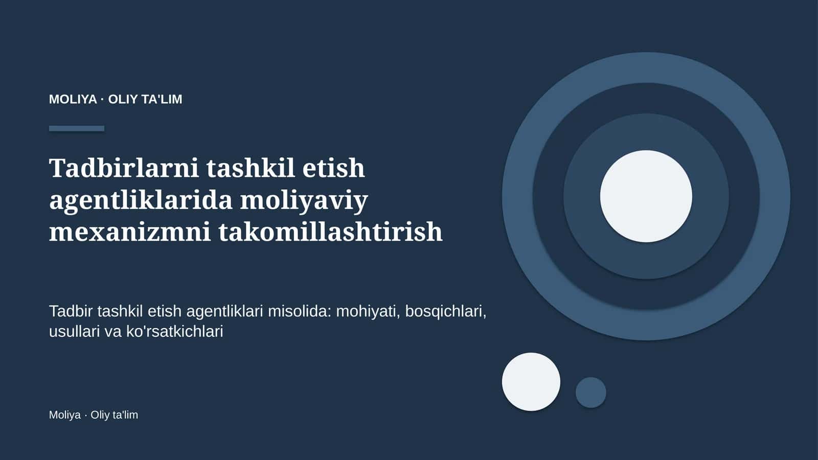 tadbirlarni tashkil etish agentliklarida moliyaviy mexanizmni takomillashtirish 2996