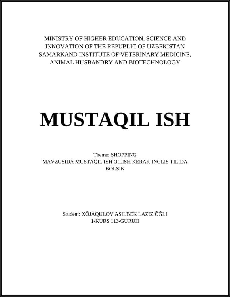 SHOPPING mavzusida mustaqil ish