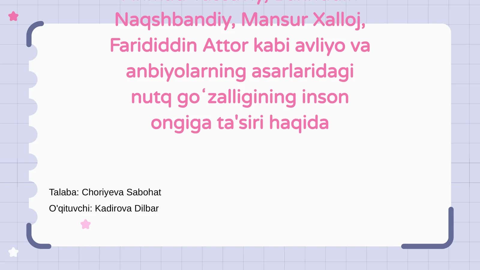 Avliyo va anbiyolarning nutq goʻzalligi haqida kirish