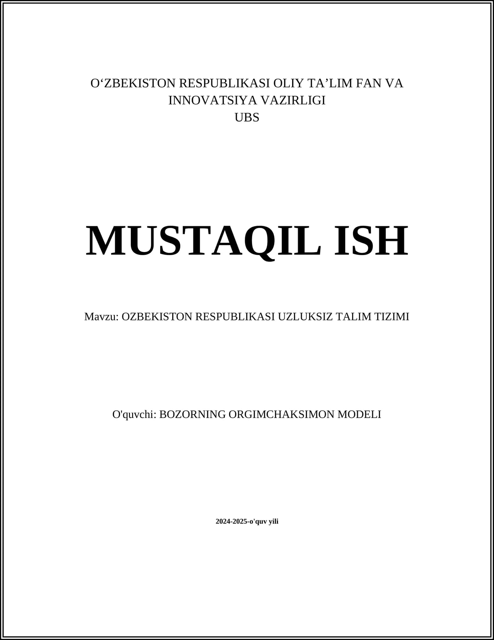 O‘zbekiston Respublikasi Uzluksiz Talim Tizimi
