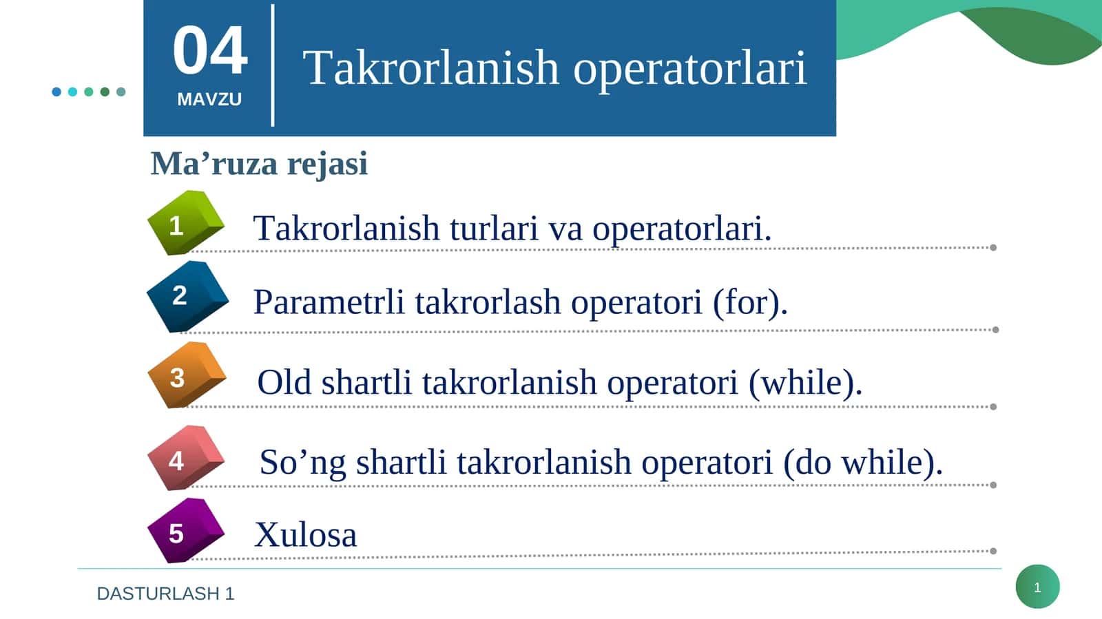 Takrorlanish turlari va operatorlari