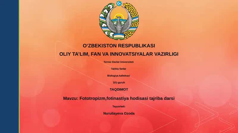 Fototropizm va Fotonastiya hodisasi tajriba darsi